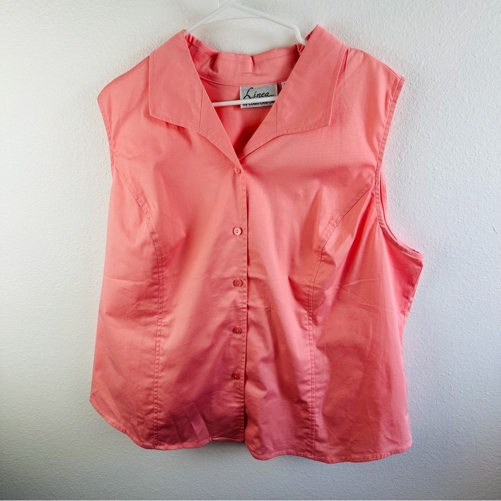 Linea by Louis Dell'Olio Sleeveless Blouse Size 24W Pink Button Up Beach Preppy